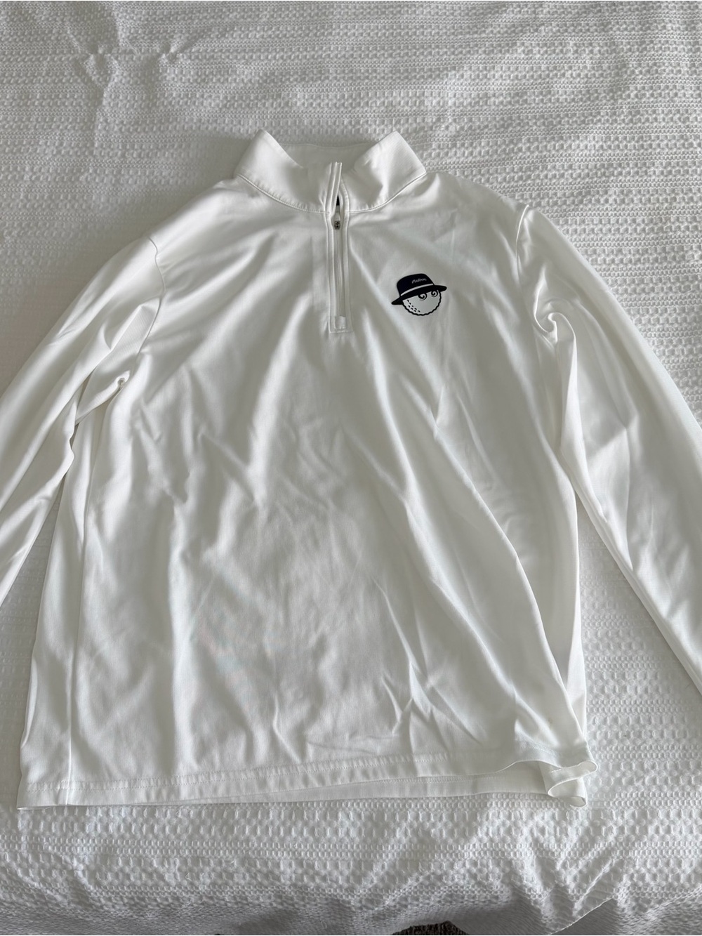 Men's White Half-Zip Performance Sweater with Contrast Emblem